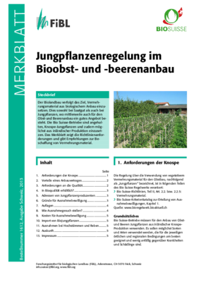 Cover Merkblatt "Jungpflanzenregelung im Bioobst- und -beerenanbau"