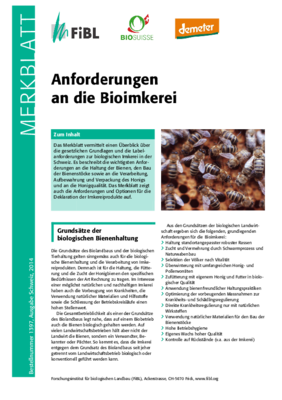 Cover Merkblatt "Anforderungen an die Bioimkerei"