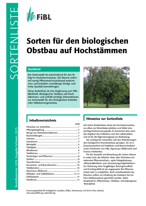 Cover: Sorten für den biologischen Obstbau auf Hochstämmen