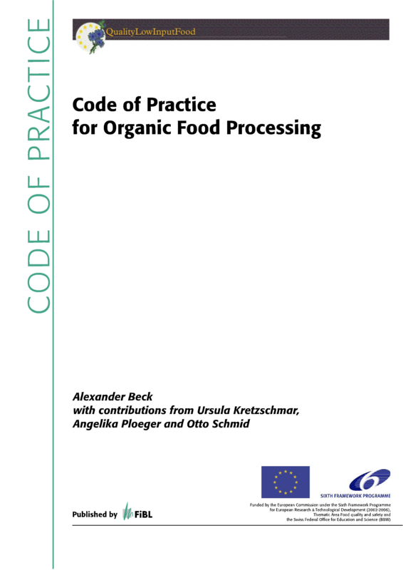 Cover: Code of Practice for Organic Food Processing