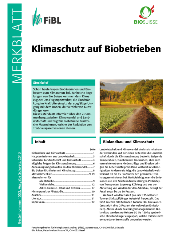 Cover: Klimaschutz auf Biobetrieben