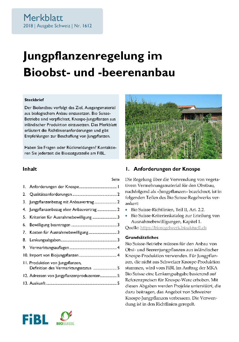 Cover: Jungpflanzenregelung im Bioobst- und -beerenanbau
