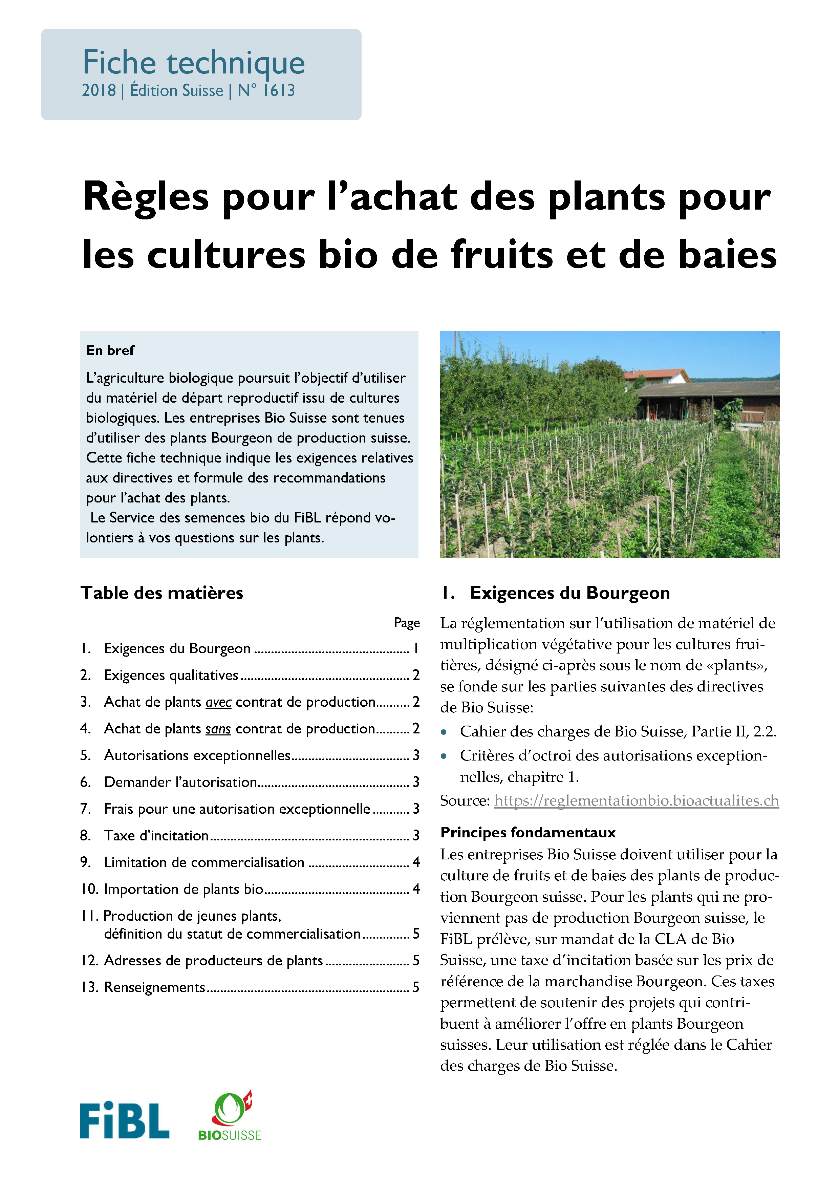 Cover: Règles pour l'achat des plants pour les cultures bio de fruits et de baies