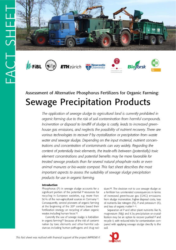 Cover: Assessment of Alternative Phosphorus Fertilizers for Organic Farming: Sewage Precipitation Products