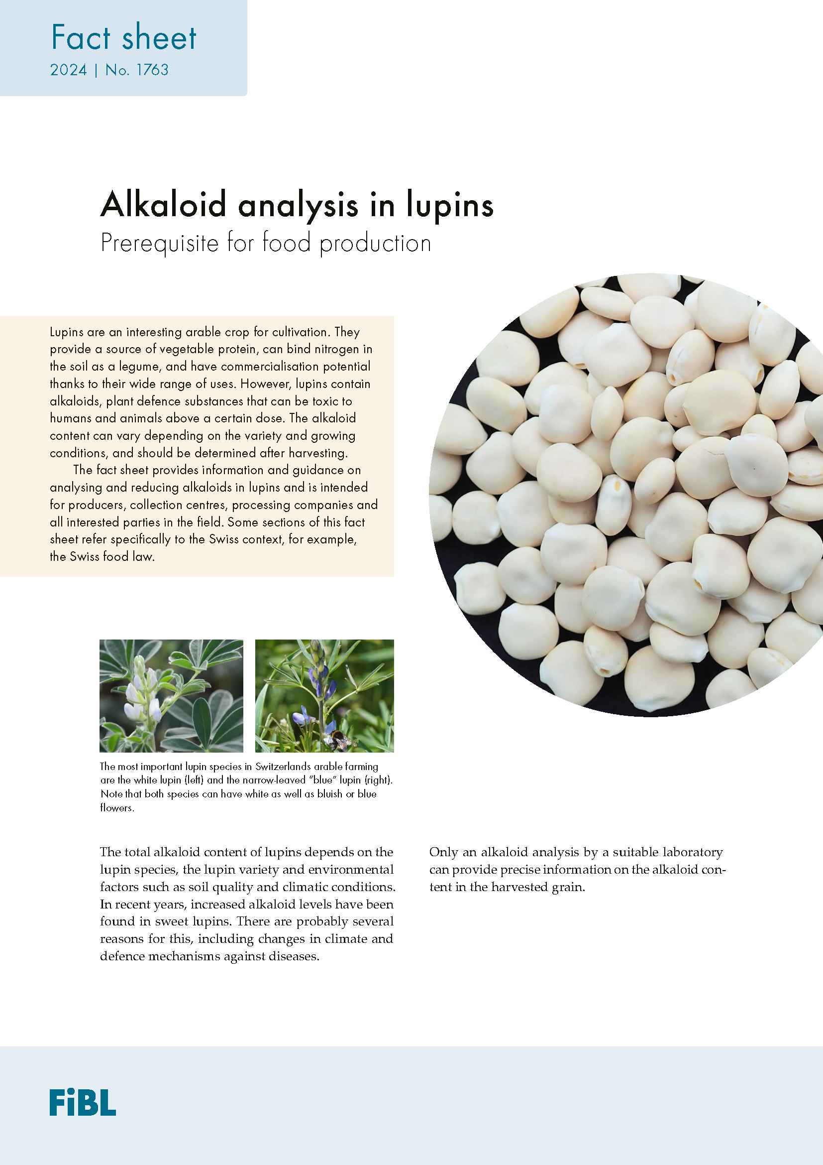 Cover: Alkaloid analysis in lupins