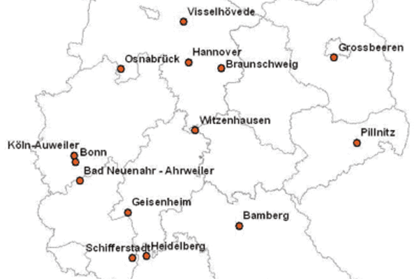 Karte der Einrichtungen mit Versuchen zum ökologischen Gemüsebau