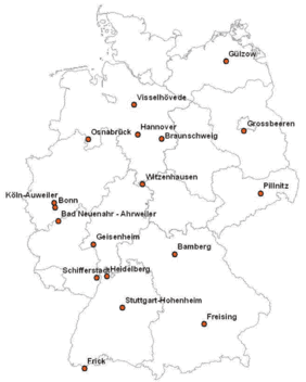 Karte der Einrichtungen mit Versuchen zum ökologischen Gemüsebau