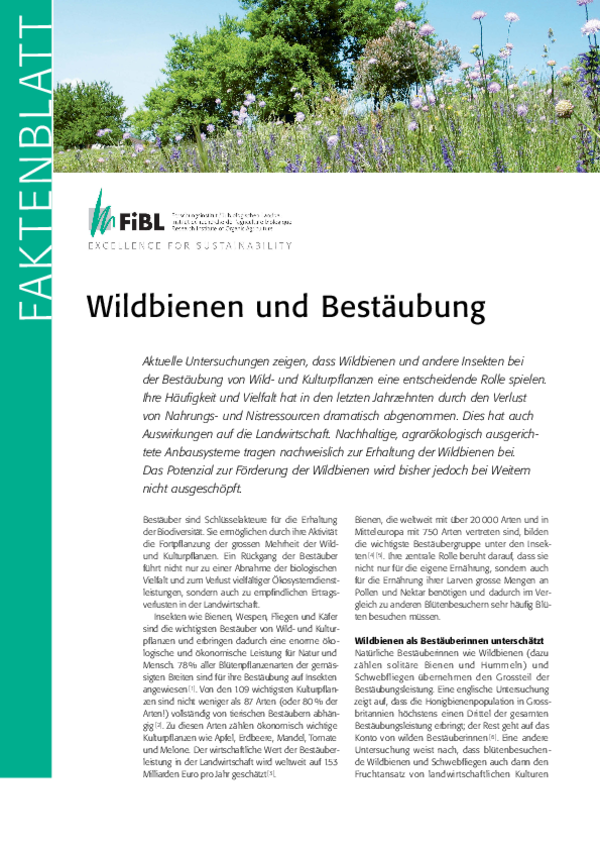 Cover Faktenblatt Wildbienen und Bestäubung