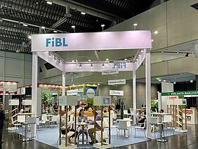 Trade fair stand with FiBL Logo