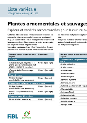 Liste variétale plantes ornementales et sauvages