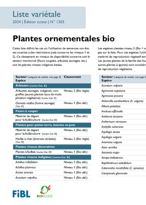 Liste variétale plantes ornementales bio