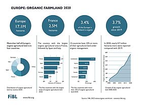 Infographic on organic farm land 2020 in Europe