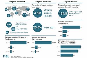 Infographic on organic agriculture worldwide.