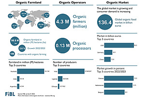 Infographic on organic agriculture worldwide 2023.
