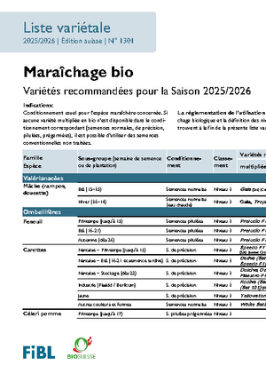 Liste variétale maraîchage bio