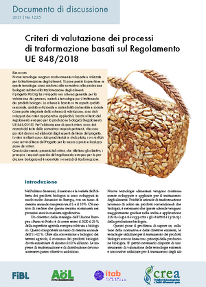 Criteri di valutazione dei processi di traformazione basati sul Regolamento UE 848/2018