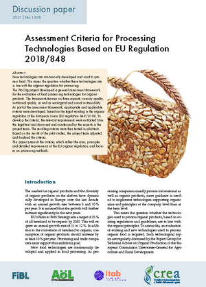 Assessment Criteria for Processing Technologies Based on EU Regulation 2018/848