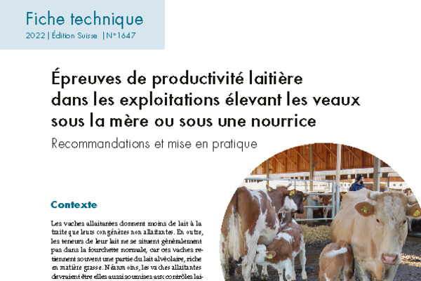 Cover: Épreuves de productivité laitière dans les exploitations élevant les veaux sous la mère ou sous une nourrice