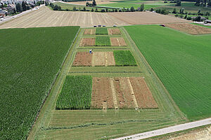 Aerial view on field experiment 8 during pea-barley harvest.