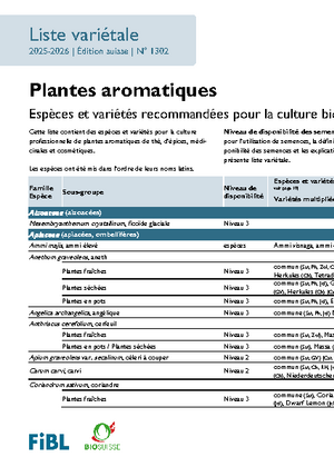 Liste variétale plantes aromatiques bio