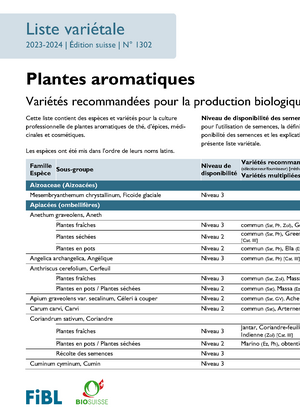Liste variétale plantes aromatiques bio