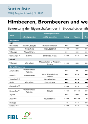 Sortenliste Himbeeren, Brombeeren und weitere Rubusarten