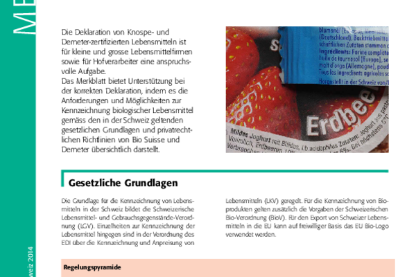 Cover Merkblatt "Kennzeichnung biologischer Produkte"