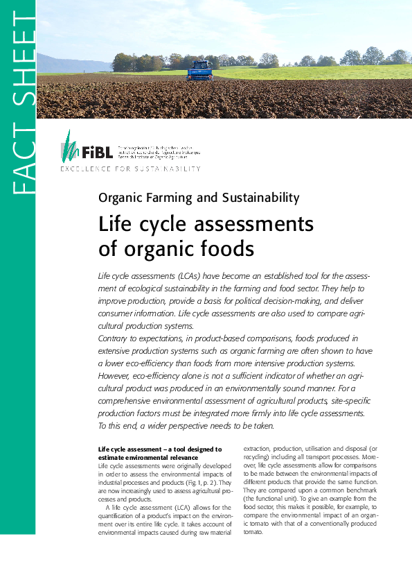Organic Fact File FiBL - Fact sheet on the life cycle assessment of organic foods