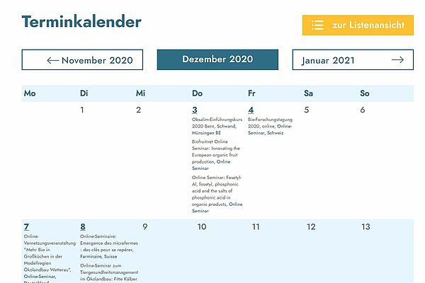 Screenshot Terminkalender auf fibl.org