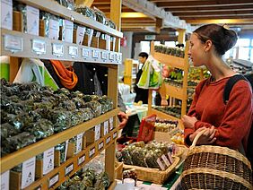 Woman in organic grocery store