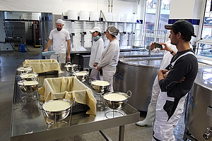 Menschen in einer Käserei.