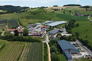 Drone image of the FiBL Campus in Frick.