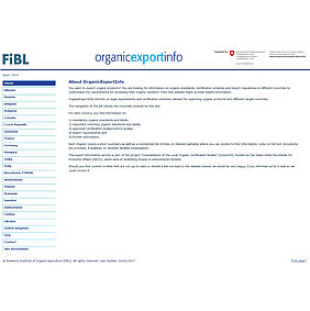 A screenshot of the website OrganicExportInfo