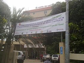 Banner in front of the "Hotel du Lac".