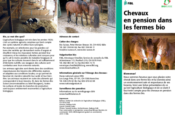 Prospectus "Chevaux en pension dans les fermes bio"