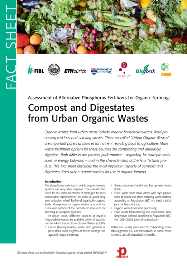 Cover Factsheet: Assessment of Alternative Phosphorus Fertilizers for Organic Farming: Compost and Digestates from Urban Organic Wastes