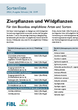 Sortenliste Zierpflanzen und Wildpflanzen