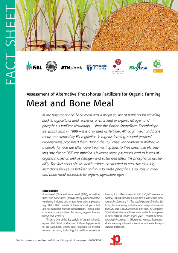 Organic Fact File FiBL - New fact sheets assessing the use of meat and bone meal and ...