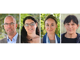 Portraits von einem Mann und drei Frauen.