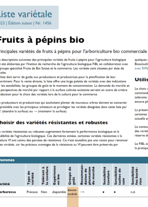 Liste variétale fruits à pépins bio
