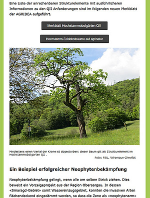 Capture d'écran d'une newsletter Agrinatur.