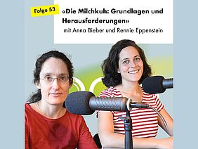 Zwei Frauen an Podcast-Mikrofonen