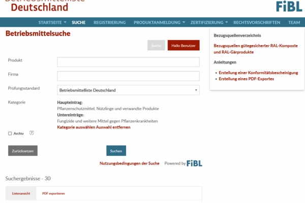 Screenshot der Webseite