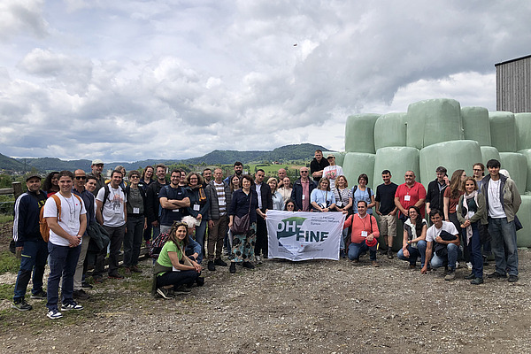 Group photo on the FiBL farm with all participants of the OH-FINE 2026 project excursion.