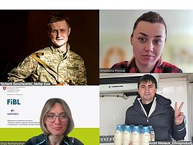 Four screenshots of people in a videocall