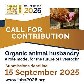 Logo of IAHA with Call for Contribution and a chicken.
