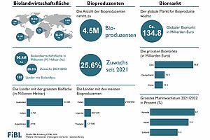 Infografik zur Biolandwirtschaft weltweit 2022.