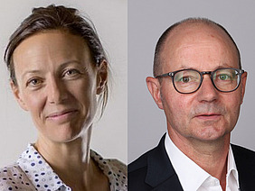 Porträtbilder von einer Frau und einem Mann. 