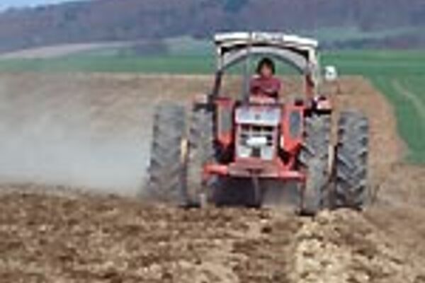 Foto: Thomas Stephan, BLE Bonn Schlepper auf Acker bei Bodenbearbeitung