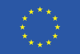 EU-Flagge, 12 gelbe Sterne im Kreis auf blauem Hintergrund.
